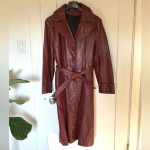 Vintage Leather Trench in Burgundy